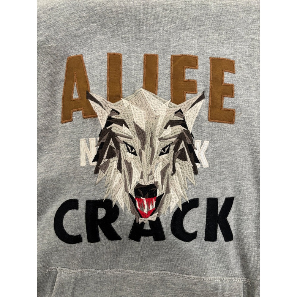 ALIFE x Crack‎ "Wolfpack" Embroidered Hoodie Gray Men's Size Large EUC